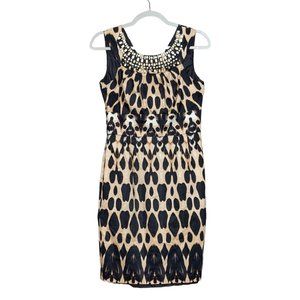 CALVIN KLEIN LEOPARD PRINT SLEEVELESS DRESS W/ BEADED NECKLINE (6)